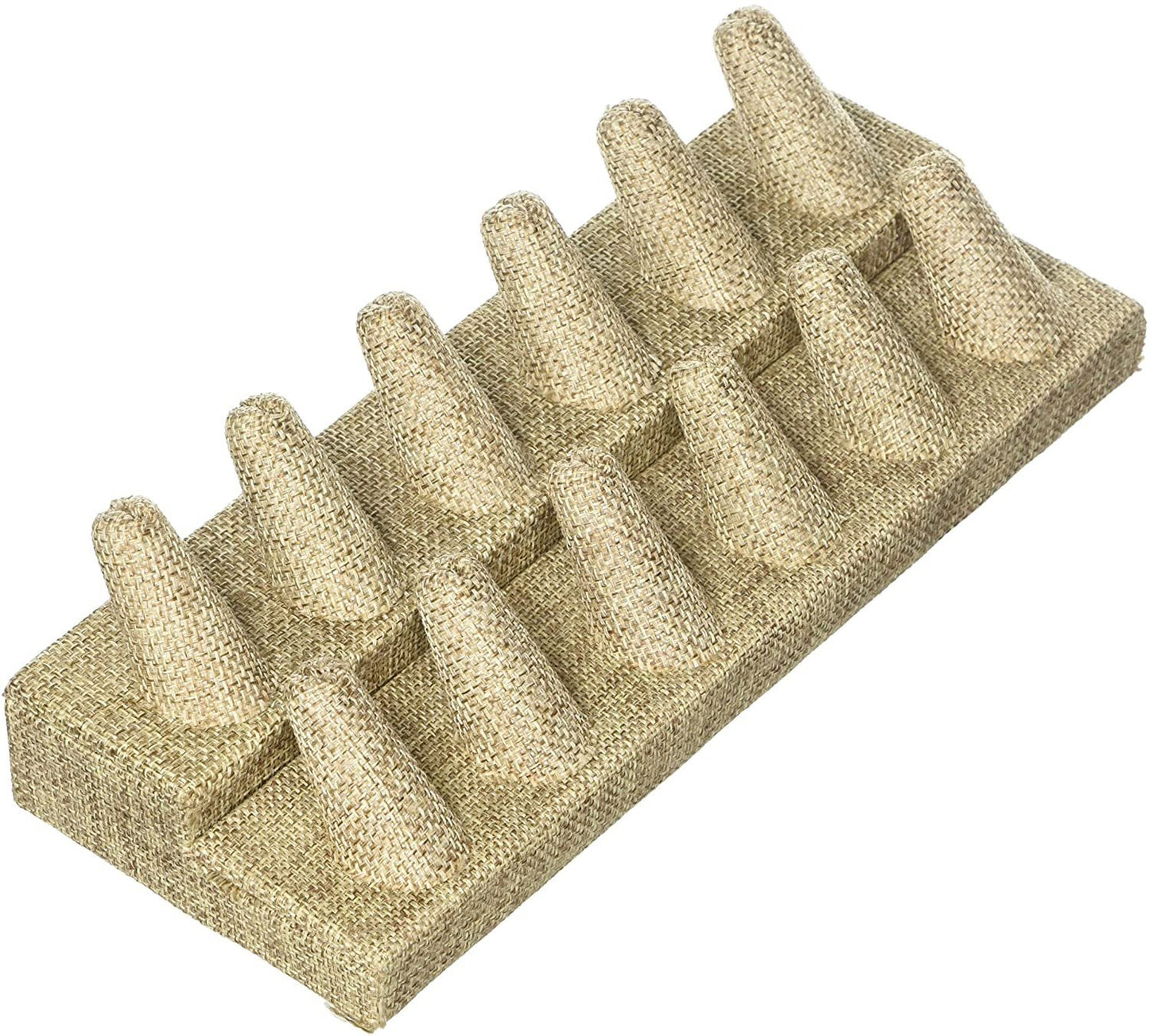 N'ice Packaging 12 Finger Burlap Display Showcase Finger Ring Display Finger Multi-Ring Jewelry Stand