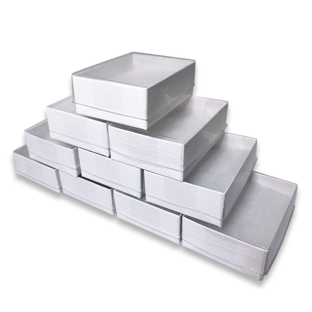 N'icePackaging - USA Manufactured White-Swirl Cotton Filled Gift Boxes w/Clear Plastic Top - Size 3" x 2 1/8" x 1"