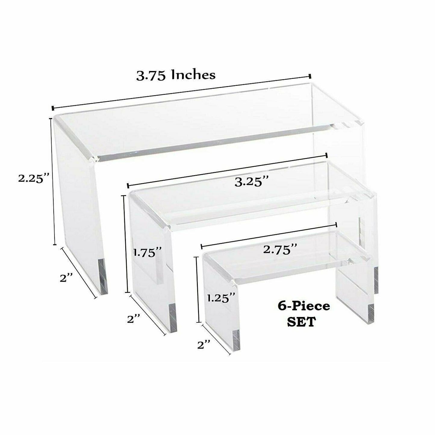 4 Sets, 3 Piece Acrylic Riser Set (Small Rectangle - 12 Pieces)