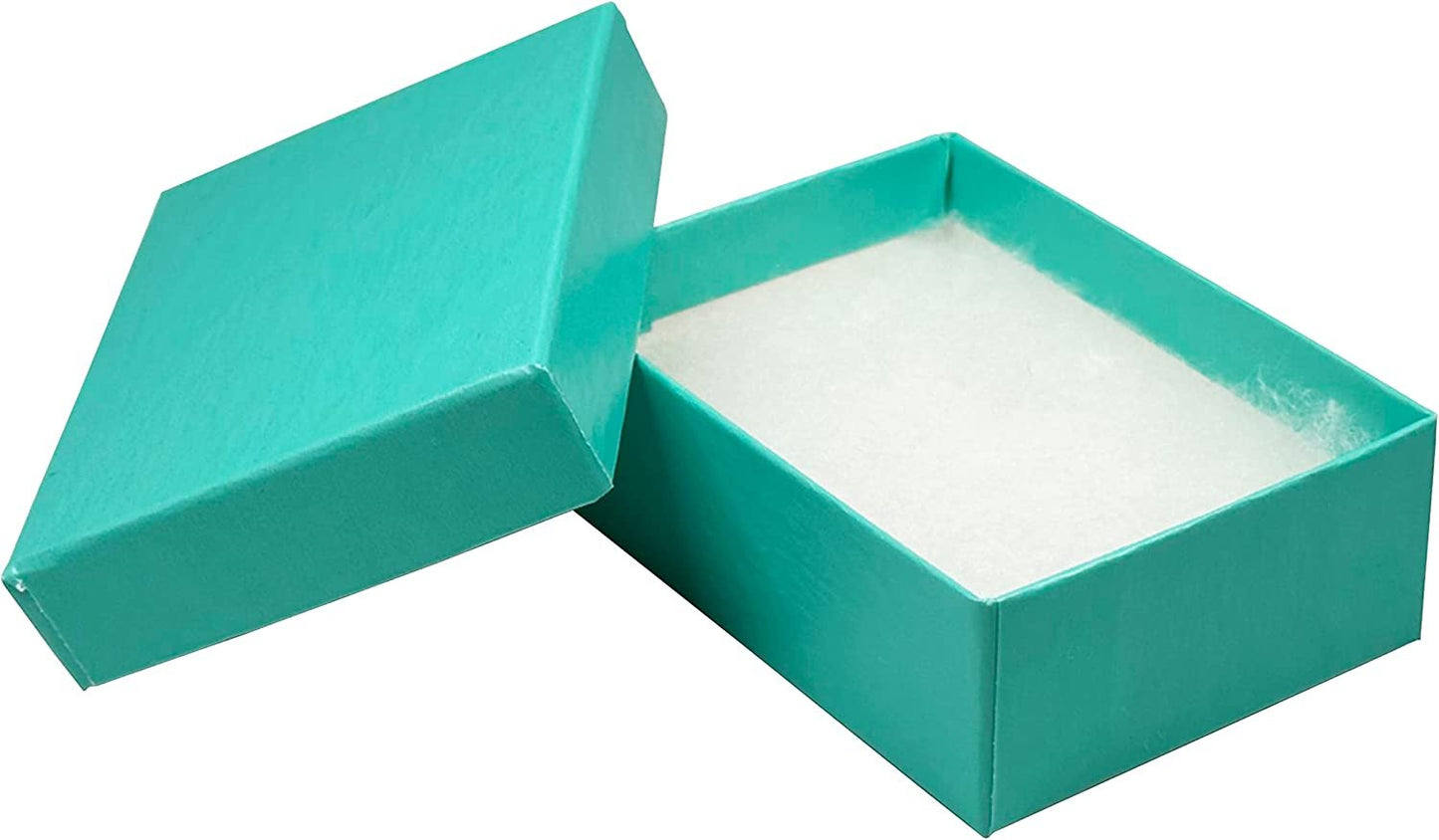 N’icePackaging – 100 Qty - Aqua Blue Cotton Filled Gift Boxes - Size 2 7/16" x 1 5/8" x 13/16" - USA Made - Holidays/Birthdays/Sales/Storage/Display/Travel