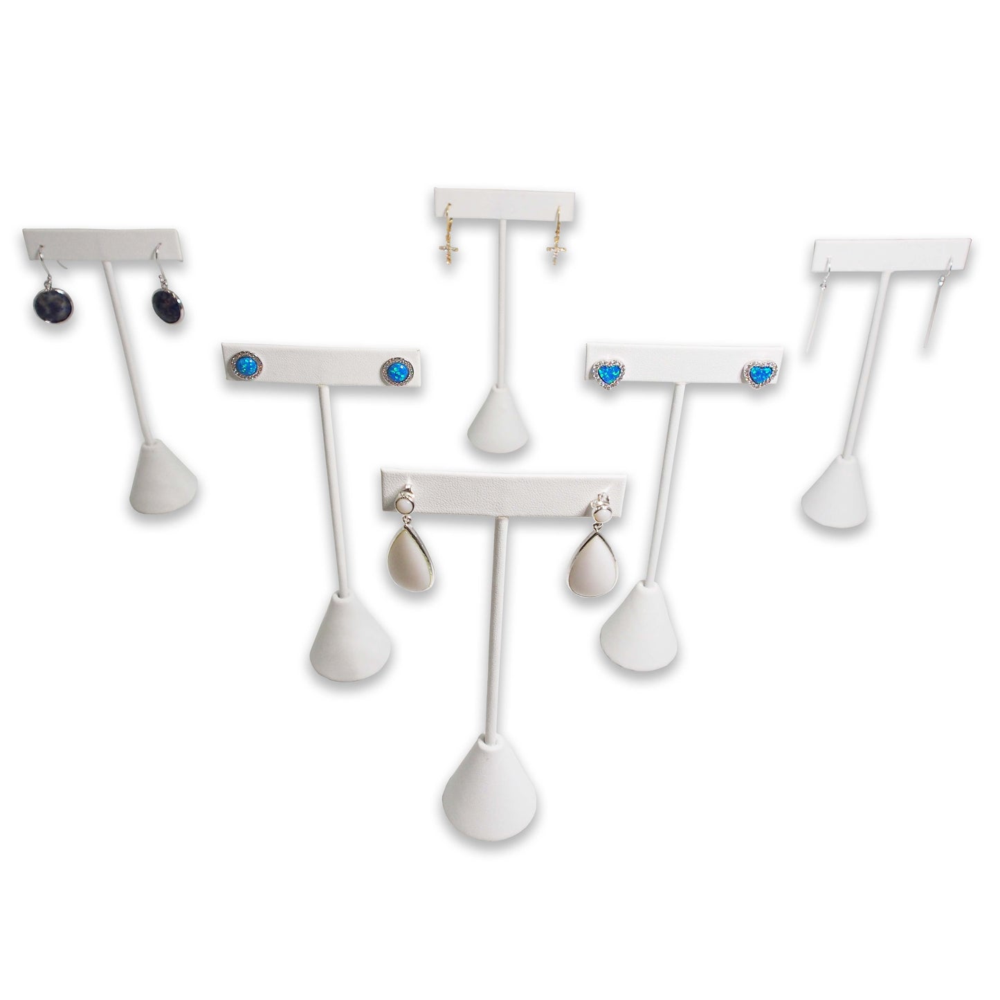 N'icePackaging 6 Qty White Leatherette 5.75" High Free-Standing Earring T-Stand Display w/ weighted base, T Shape Holder for Tradeshow, Home Business, Promotion, or just for Home