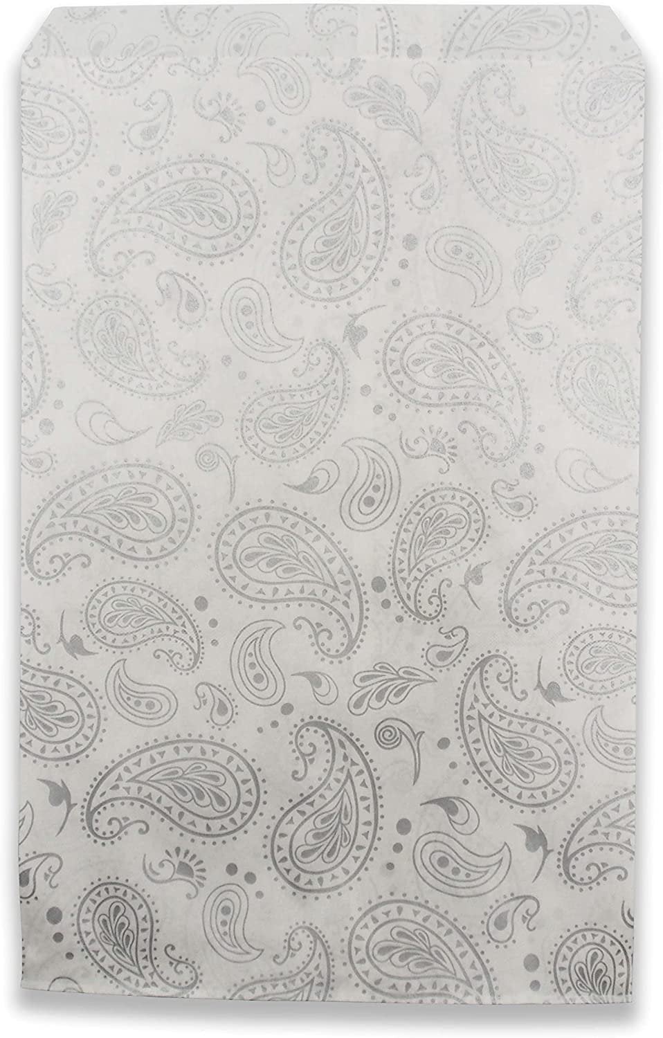 Fancy Silver Paisley Pattern on White Kraft Flat Gift Bags - For Sales/Treats/Parties Cookies/Gifts