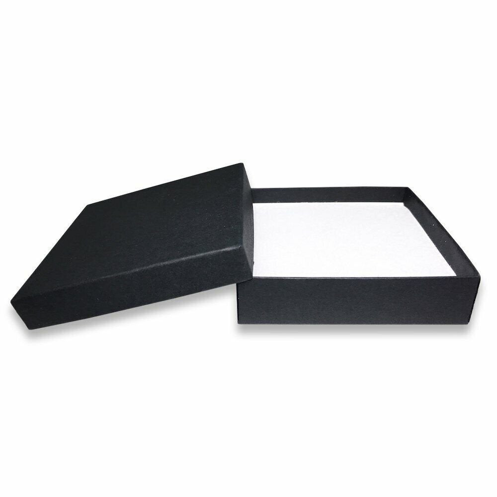 25 Qty - Matte Black-Kraft Cotton Filled Gift Boxes - Size 3 1/2" x 3 1/2" x 7/8" - USA Made - Sales/Gifts/Storage - N'icePackaging