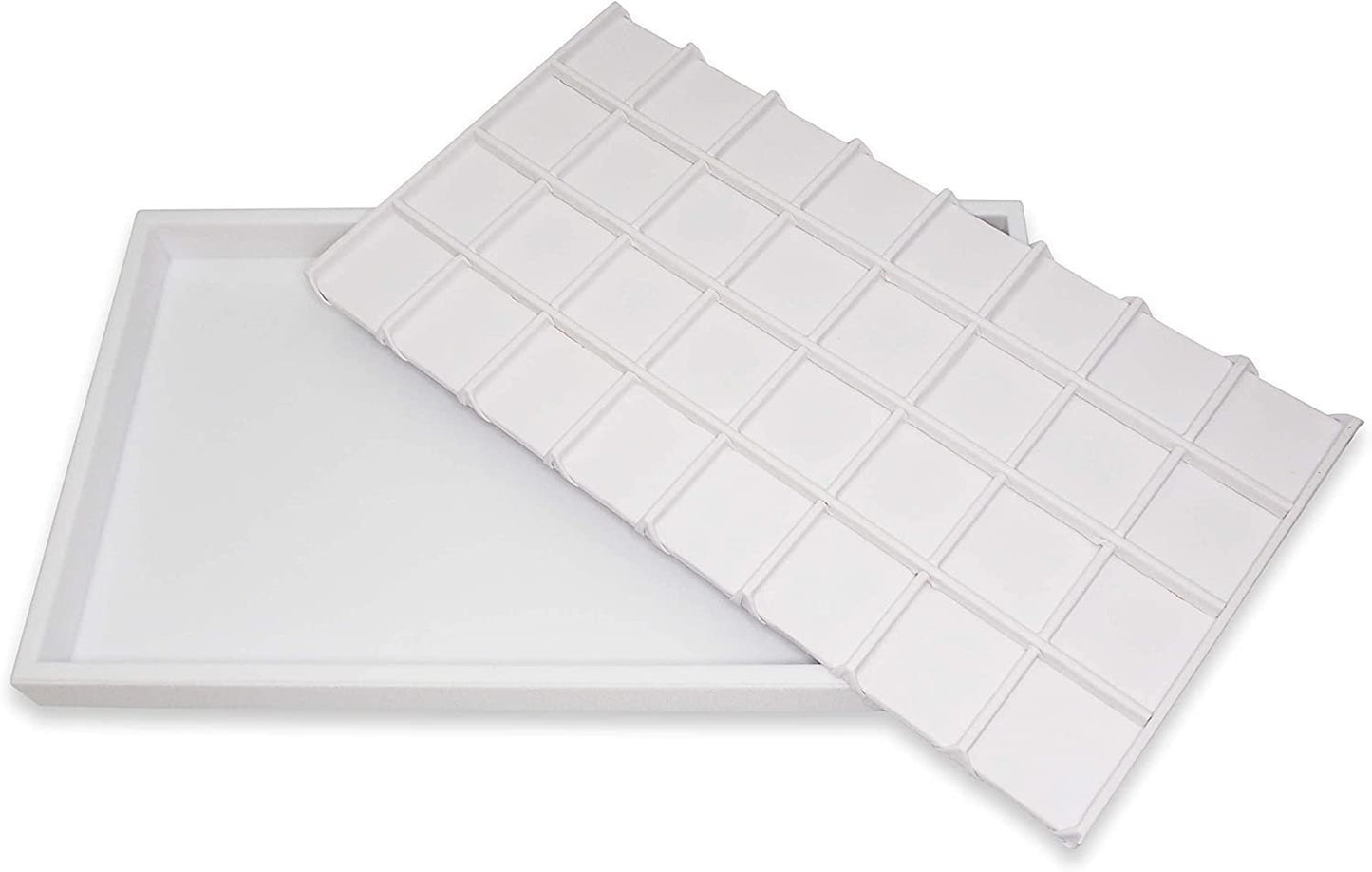 N'icePackaging 32 Compartment White Leatherette Sorting Tray with Free-standing White Plastic Display Tray For Sales / Showcase / Home / Store Use - 14.75" x 8.25" x 1"