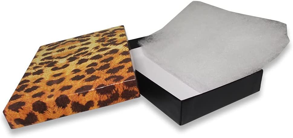N'icePackaging - 100 Qty Leopard Pattern Imported Cotton Filled Cufflink Jewelry Boxes - for Large Rings/Cufflinks/Earrings/Lockets & Keepsakes - 2 5/8" x 1 1/2" x 1"