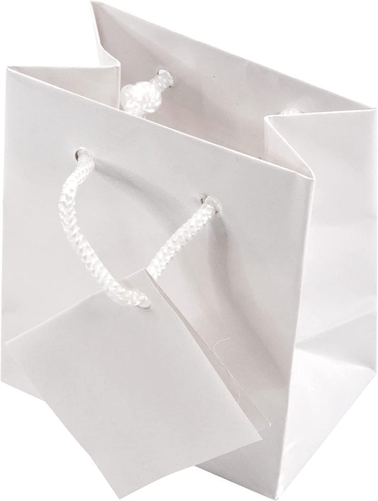 10 Qty – Glossy White Paper Tote Gift Bags – For Birthdays, Holidays, Gifts, and more.