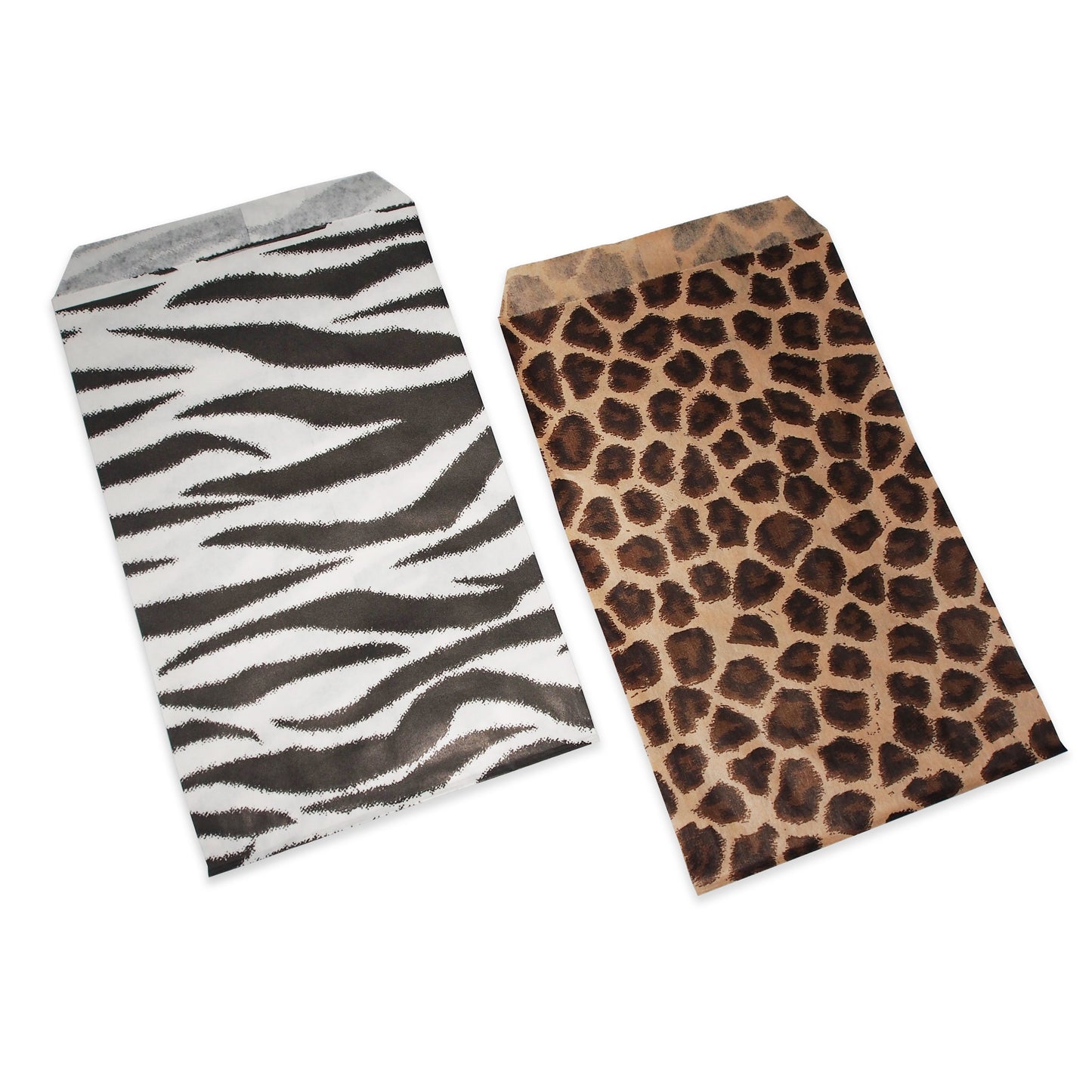 Combination Leopard & Zebra Pattern Flat Paper Bags - for Sales/Treats/Parties Cookies/Gifts