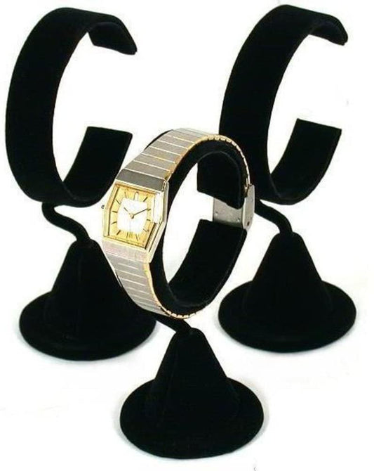 N'ice Packaging 2-Pack Black Velvet or White Leatherette Wrist Watch Bracelet Jewelry Showcase Display Stretchie Bangle Bracelet Display Stand