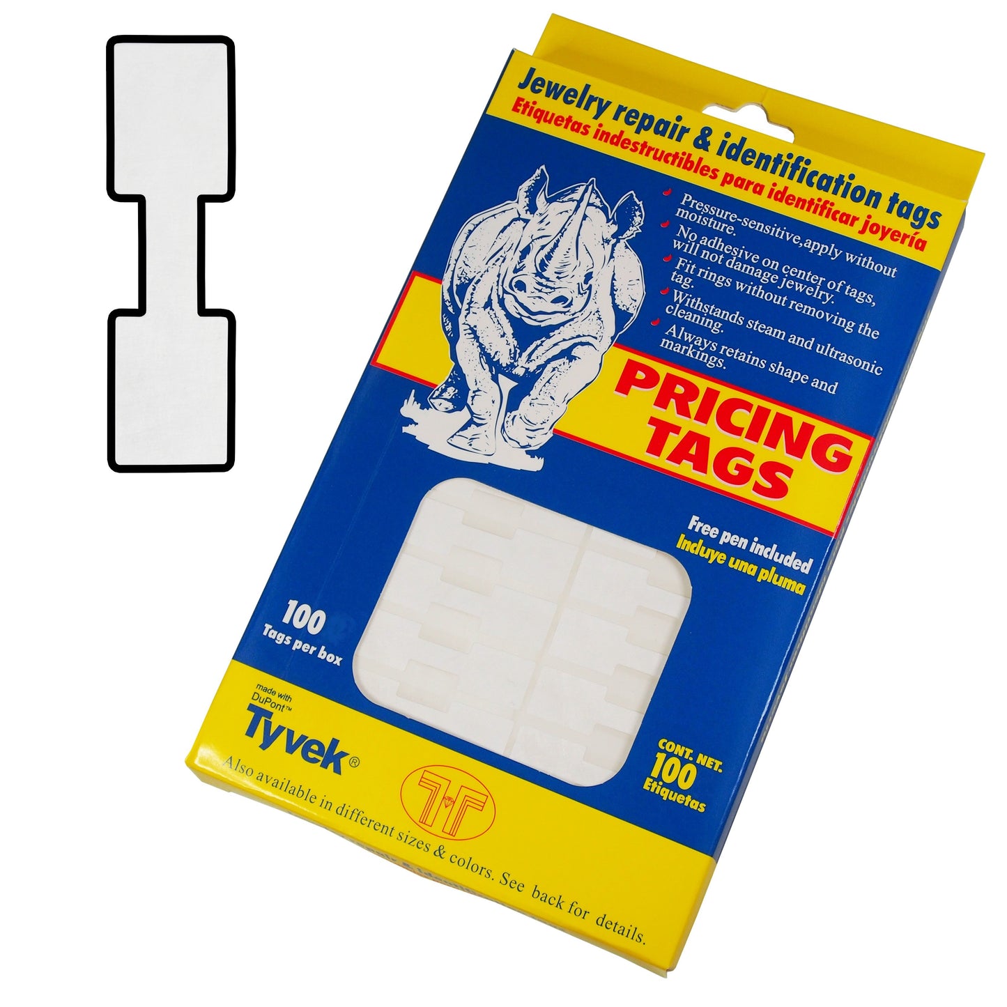 100 Qty - Tyvek dumbbell Jewelry Price Tags for pricing and identification.
