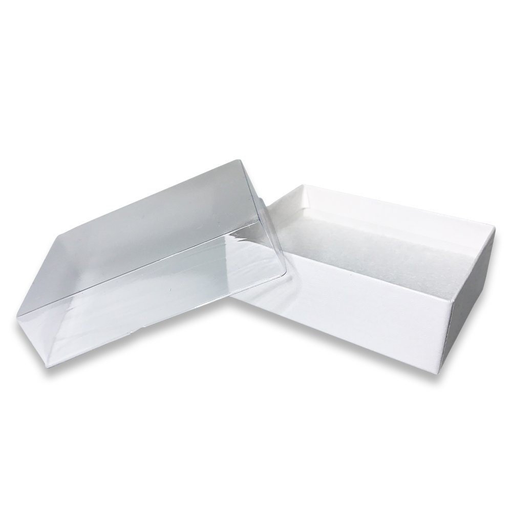 N'icePackaging - USA Manufactured White-Swirl Cotton Filled Gift Boxes w/Clear Plastic Top - Size 3" x 2 1/8" x 1"
