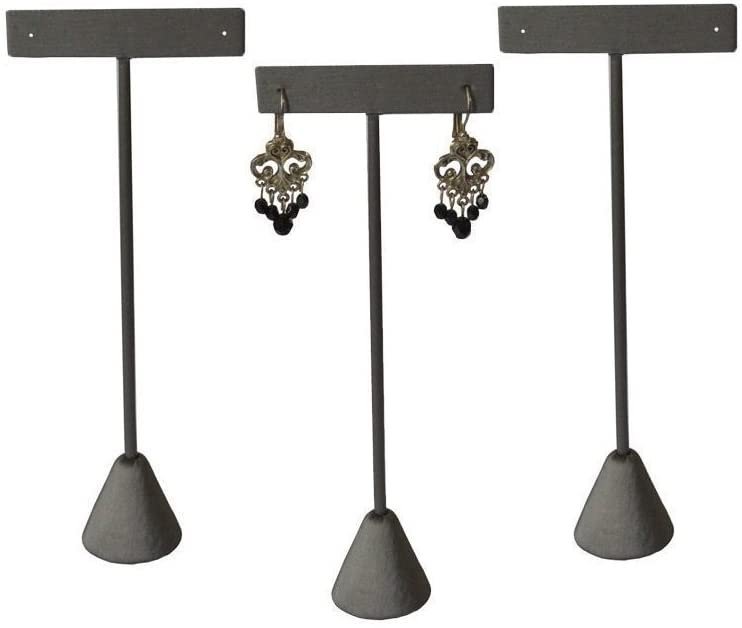 N'icePackaging 3 Qty Gunmetal Grey 6.75" High Free-Standing Earring T-Stand Display w/ weighted base, T Shape Holder for Tradeshow, Home Business, Promotion, or just for Home
