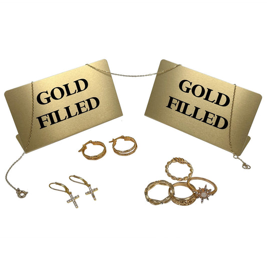 N N'icePackaging - Gold Filled Free-Standing Metal Display Sign - 3.5 x 2 inches - Goldtone Plating - For Merchandise/Vendors/Sales/Storefronts