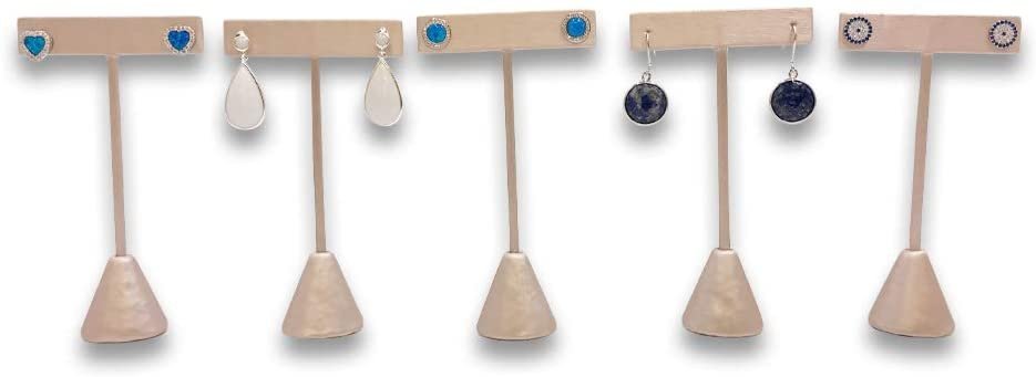 5 Qty - 4 1/2" Flamingo-Pink Free-Standing T-Stand Earring Display - Faux Leather - for Sales/Merchandise/Vendors/or Home Use