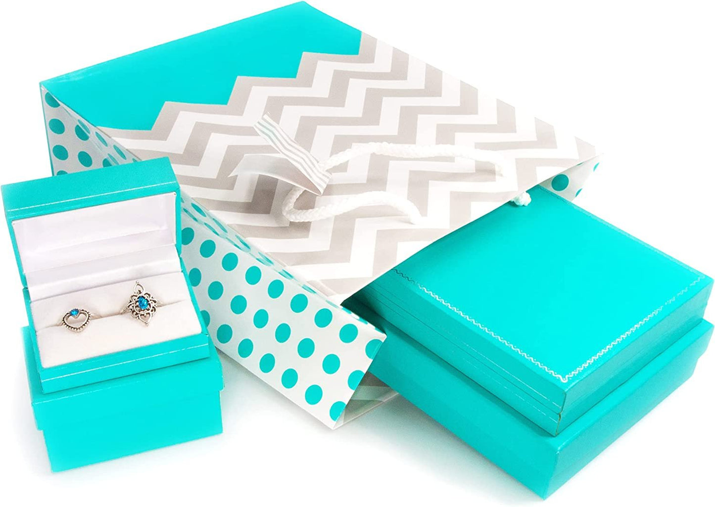 10 Bags Turquoise Polka-Dot/Chevron Paper Tote Gift Bags – For Birthdays/Holidays/Parties/Gifts/Sales/Showers/Special Occasions – 4 Sizes