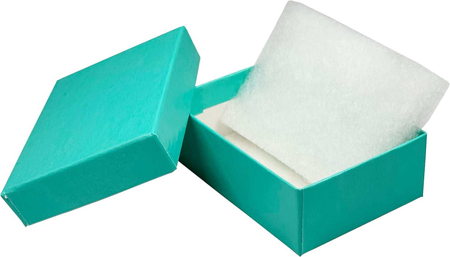 N’icePackaging – 100 Qty - Aqua Blue Cotton Filled Gift Boxes - Size 2 7/16" x 1 5/8" x 13/16" - USA Made - Holidays/Birthdays/Sales/Storage/Display/Travel