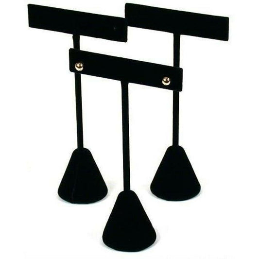 3 Qty Black Velvet 4.75" High Free-Standing Earring T-Stand Display w/ weighted base