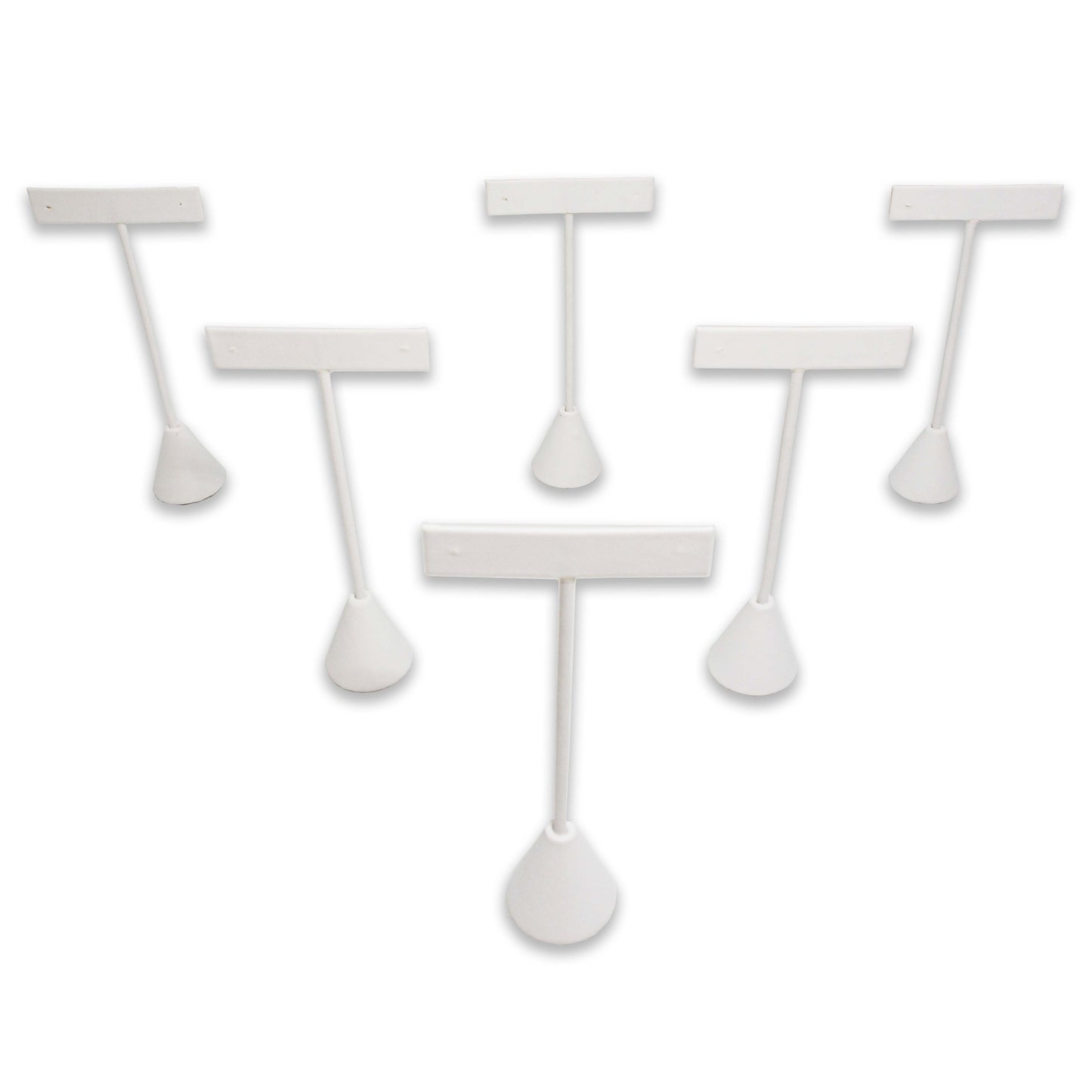 N'icePackaging 6 Qty White Leatherette 5.75" High Free-Standing Earring T-Stand Display w/ weighted base, T Shape Holder for Tradeshow, Home Business, Promotion, or just for Home