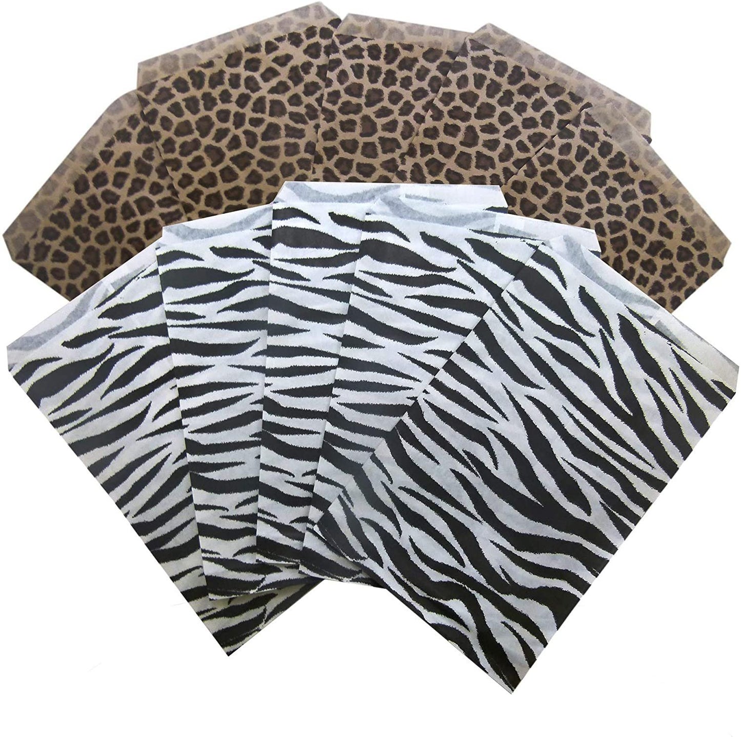 Combination Leopard & Zebra Pattern Flat Paper Bags - for Sales/Treats/Parties Cookies/Gifts