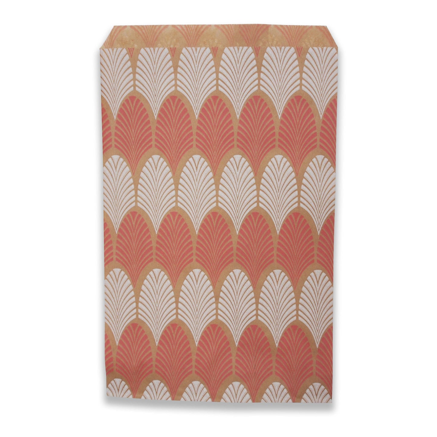Flamingo-Pink Leaf Pattern flat paper bags. Great for parties, businesses, giveaways, and more.