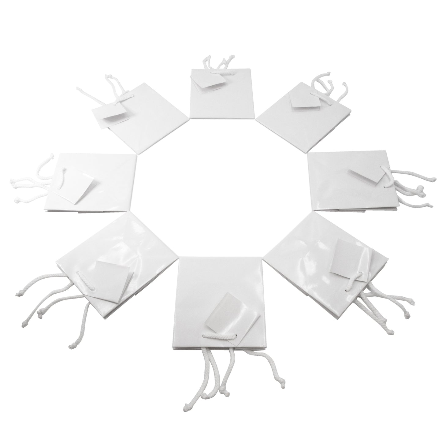 10 Qty – Glossy White Paper Tote Gift Bags – For Birthdays, Holidays, Gifts, and more.