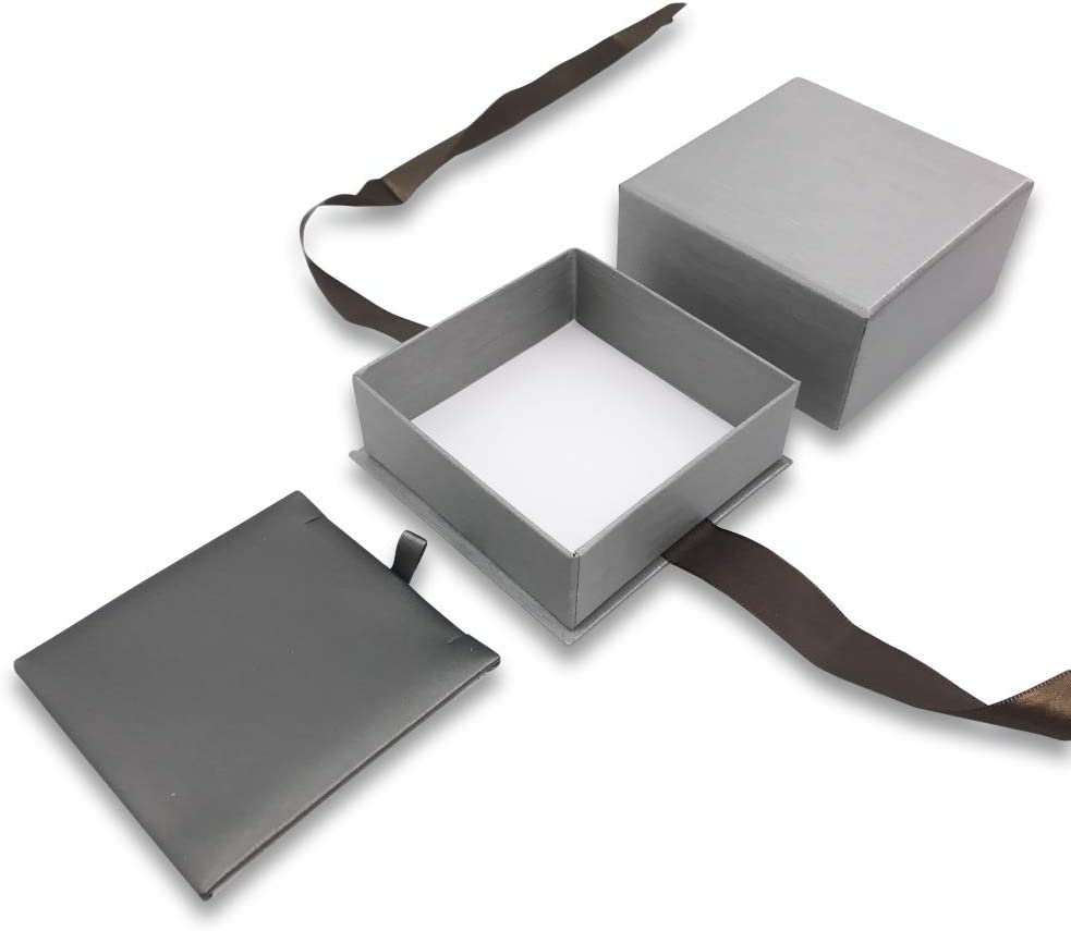 N'icePackaging - 1 Qty Elegant 2-Piece Ivory Pinstripe Pendant Jewelry Gift Box w/ Cream Insert a pre-affixed Light Golden Ribbon