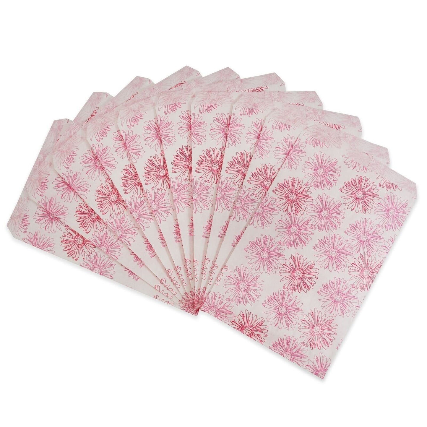Pink Flower Pattern on White Decorative Bags for Cookies, Candy and Gifts
