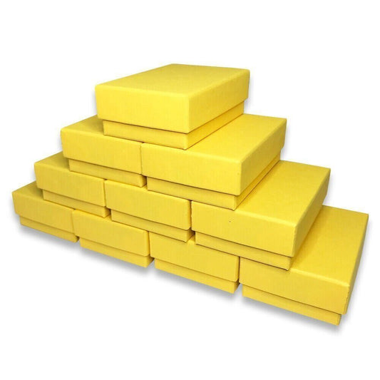 10 Qty - USA-Made Yellow Cotton Filled Gift Boxes - 2 7/16" x 1 5/8" x 13/16"