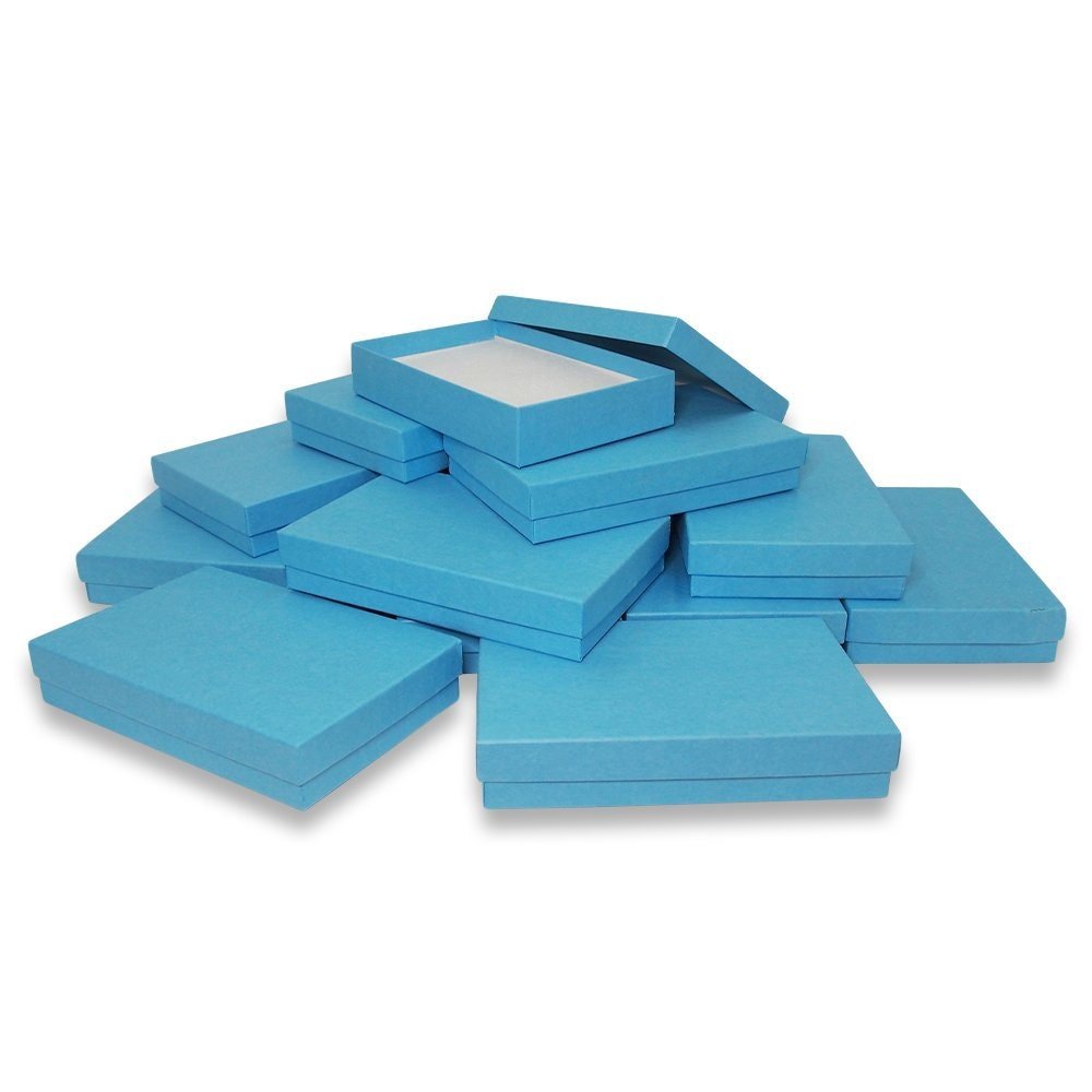 N'icePackaging – USA-Made Light Sky-Blue Cotton Filled Boxes - for Rings/Cufflinks/ Earrings/Lockets - 5 7/16" x 3 1/2" x 1"