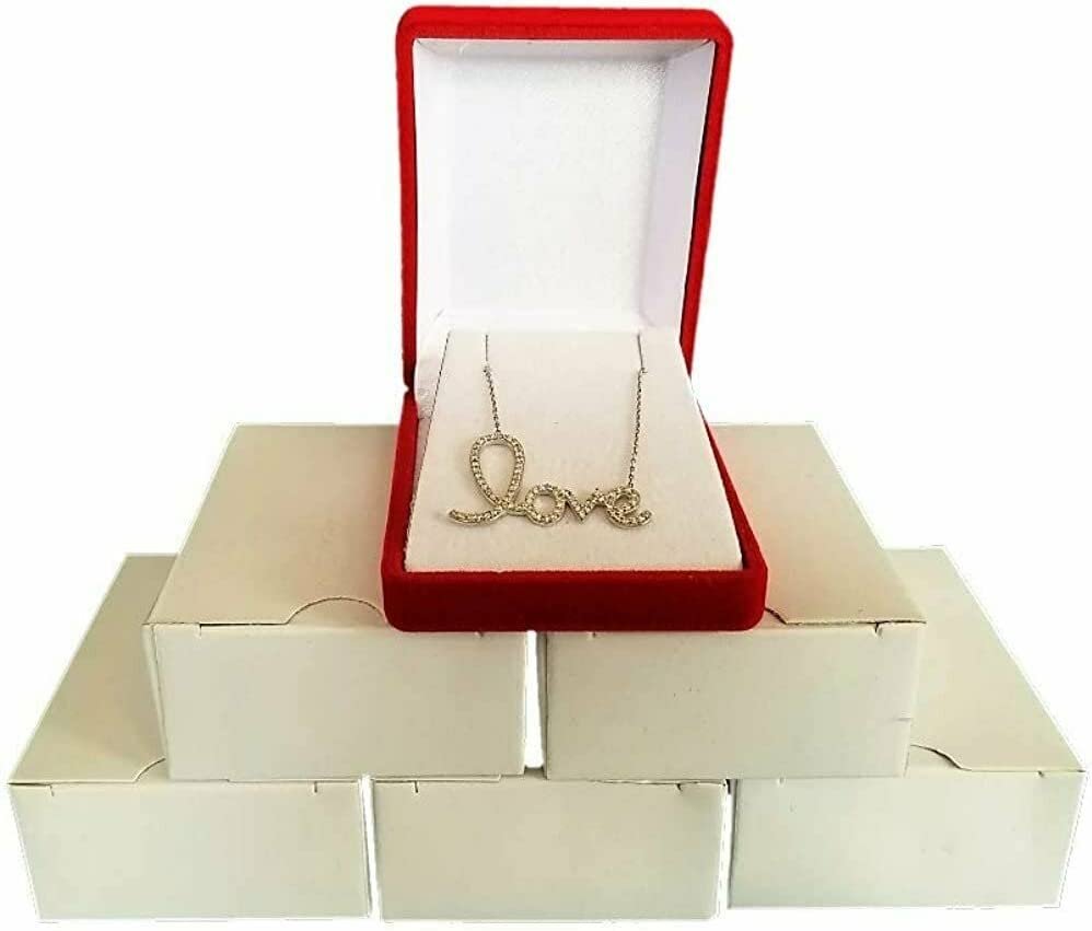 N'icePackaging - 1 Qty Elegant 2-Piece Ivory Pinstripe Pendant Jewelry Gift Box w/ Cream Insert a pre-affixed Light Golden Ribbon