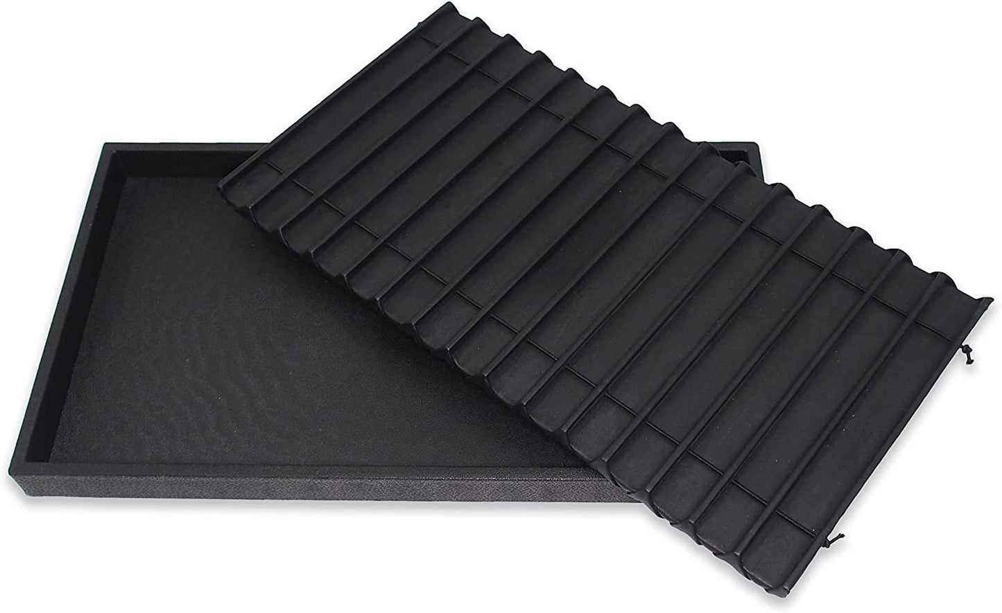 N'icePackaging 15 Section Black Leatherette Sorting Tray with Free-standing Black Plastic Display Tray For Sales / Showcase / Home / Store Use - 14.75" x 8.25" x 1"