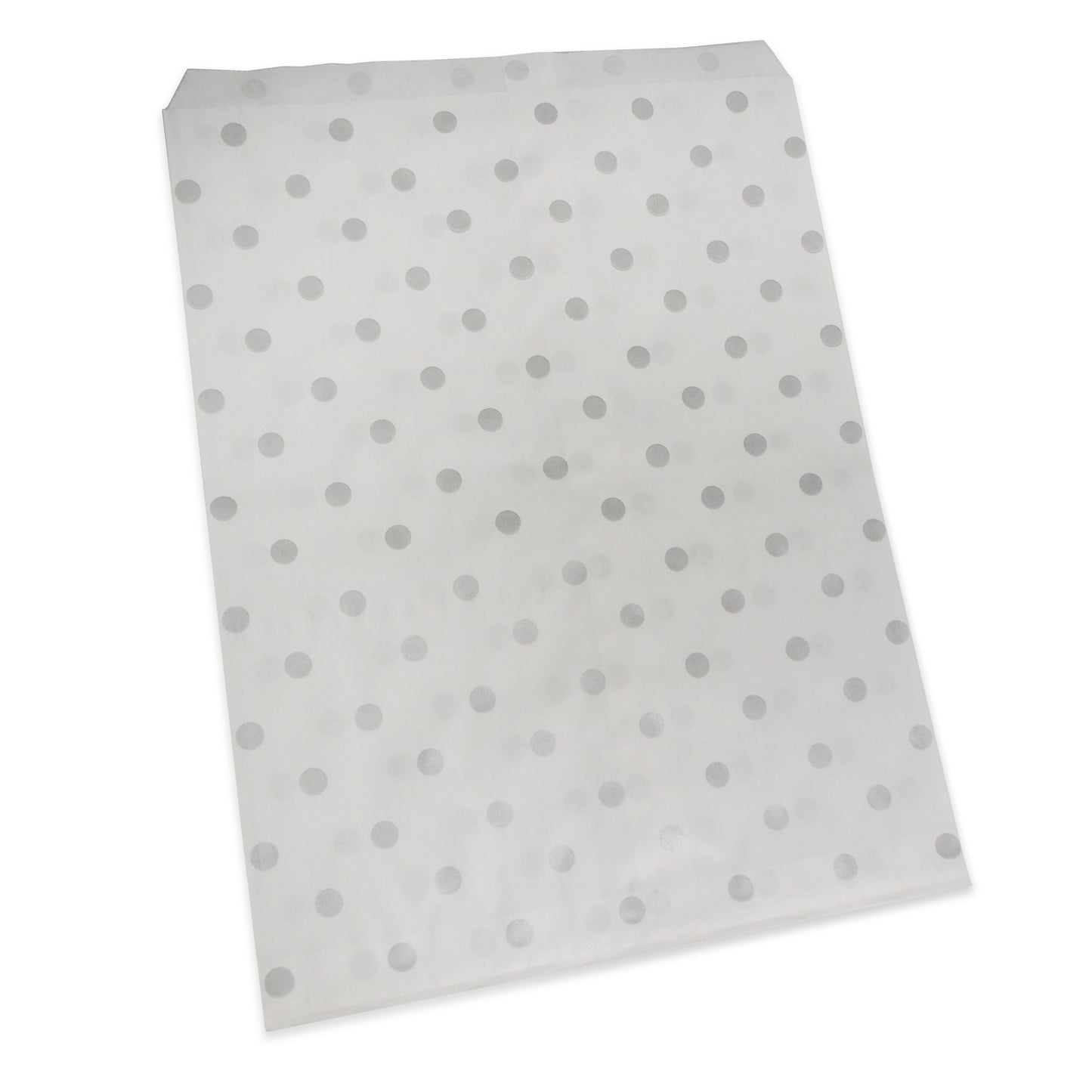 Silver Polka-Dot on White Flat Paper Bags - for Sales, Merchandising, and more.