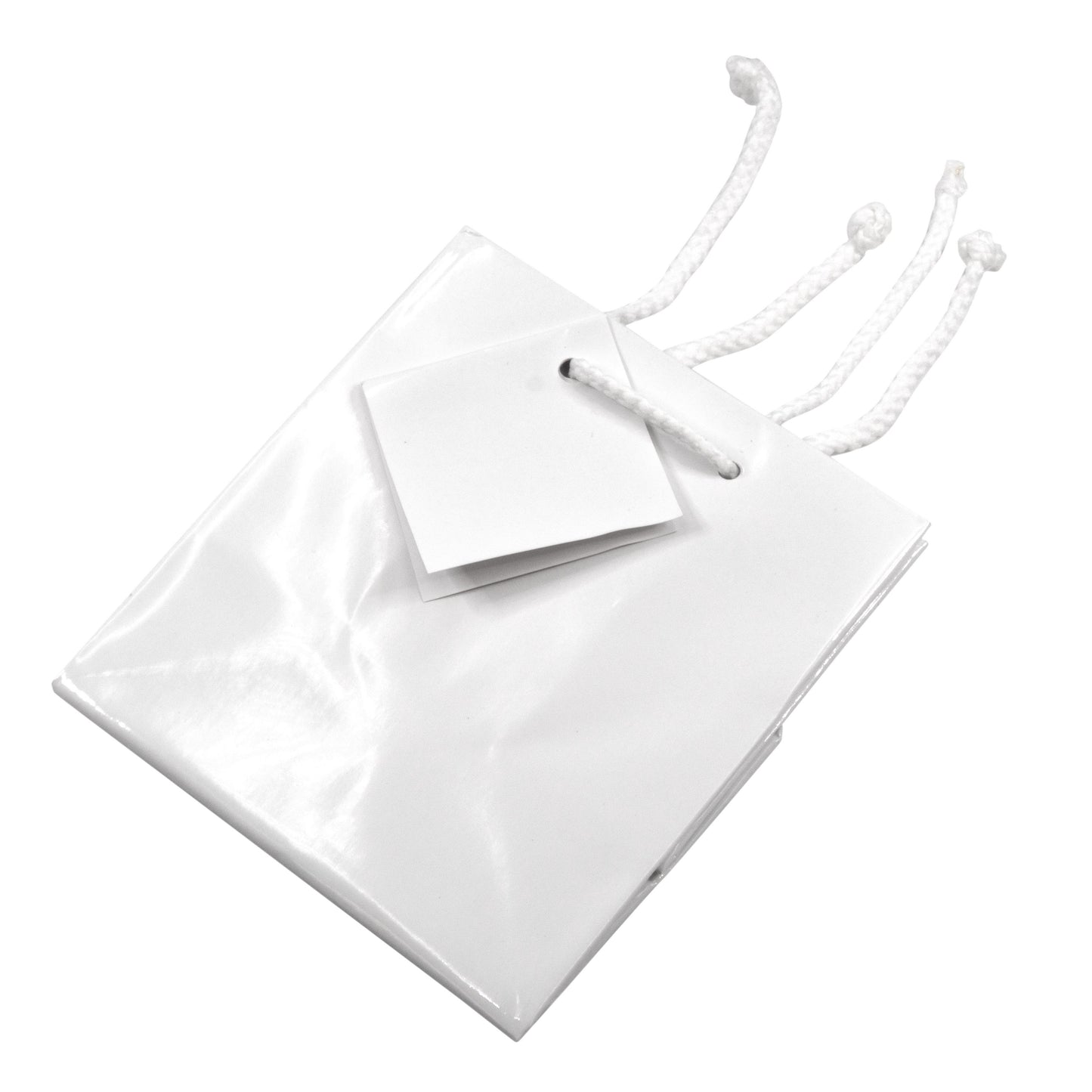 10 Qty – Glossy White Paper Tote Gift Bags – For Birthdays, Holidays, Gifts, and more.