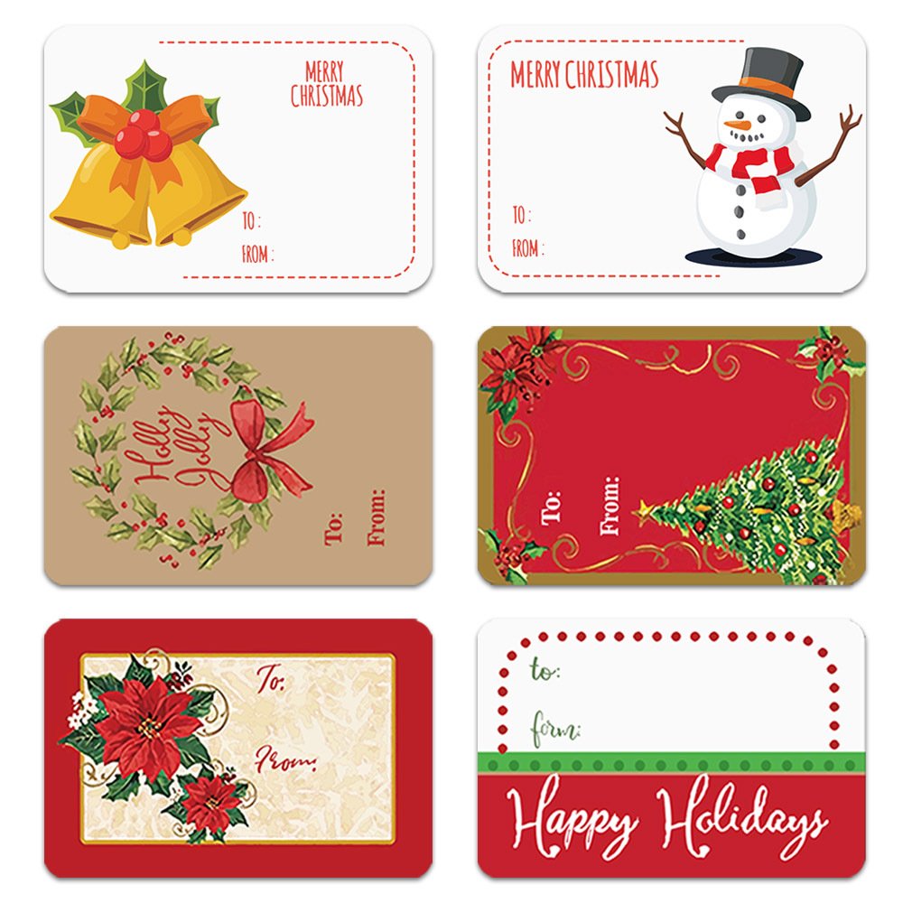 500 Qty – 3x2 inch Assorted (6 Styles) Christmas Stickers/Gift Labels – Self-Adhesive – for Decoration/Gifts/Parties/Envelopes/Wrapping/Cards (X-Mas Characters)