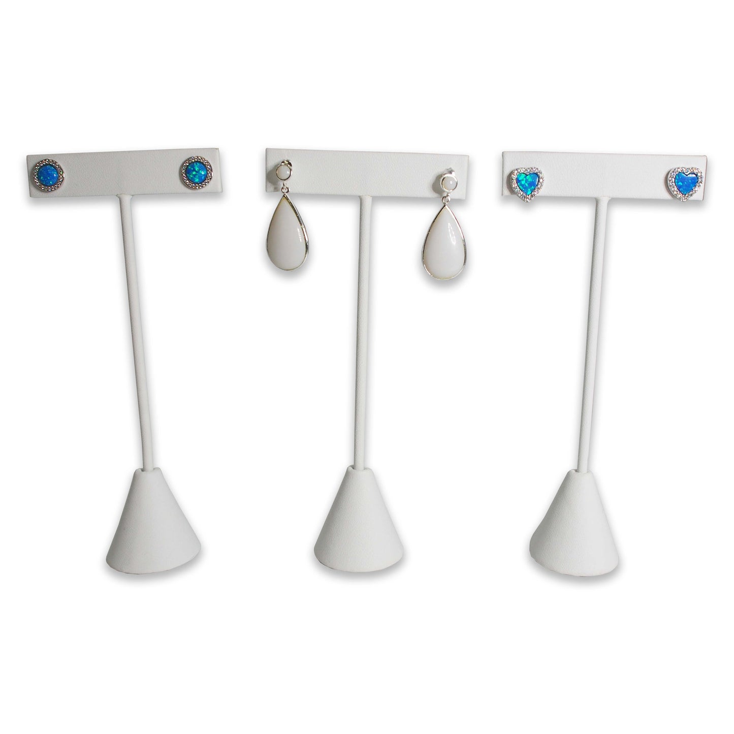N'icePackaging 6 Qty White Leatherette 5.75" High Free-Standing Earring T-Stand Display w/ weighted base, T Shape Holder for Tradeshow, Home Business, Promotion, or just for Home