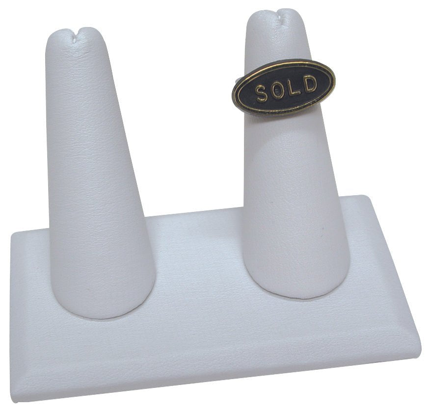 White Faux Leather Double Tall Finger Jewelry Display