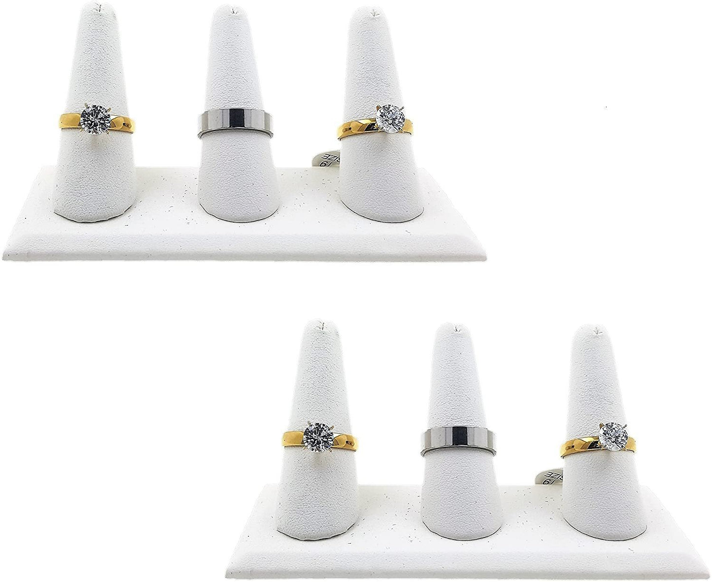 N'ice Packaging 2-Pack White Leatherette, Triple Finger (5"x2"x2.25"H) Showcase Finger Ring Display Finger Multi-Ring Jewelry Stand