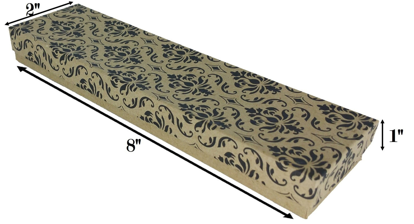 N'icePackaging – Imported Kraft Damask Cotton Filled Gift Boxes - for Bracelets/Watches & Thin Necklaces - 8" x 2" x 1"
