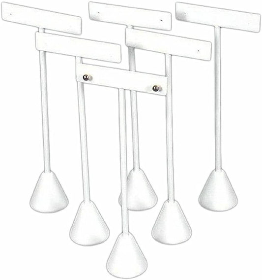 N'icePackaging 6 Qty White Leatherette 5.75" High Free-Standing Earring T-Stand Display w/ weighted base, T Shape Holder for Tradeshow, Home Business, Promotion, or just for Home
