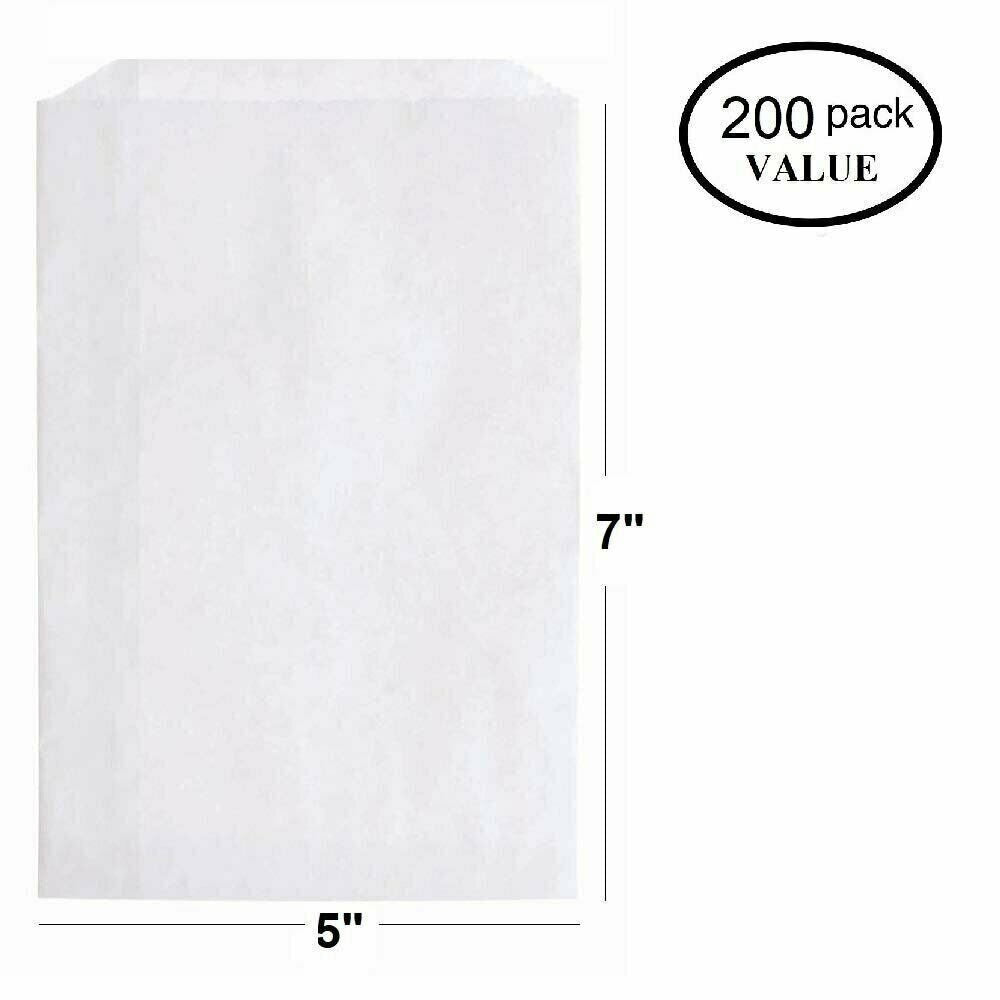 N'ice Packaging - 200 Qty 5" x 7" White Flat Paper Gifts/Cookies/Candy Bags