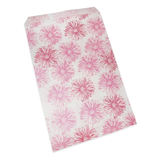 Pink Flower Pattern on White Decorative Bags for Cookies, Candy and Gifts