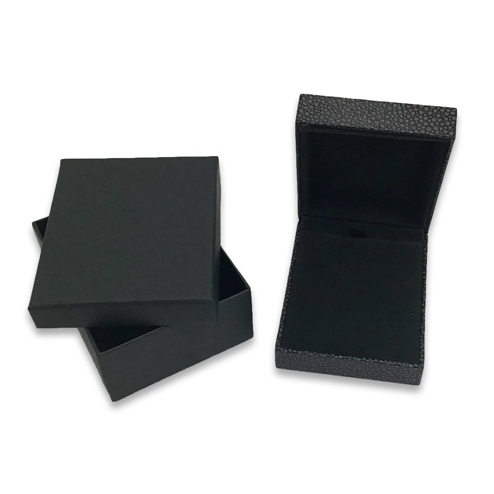 Grey Shagreen Embossed Jewelry Box w/ Matte-Black Packer Box