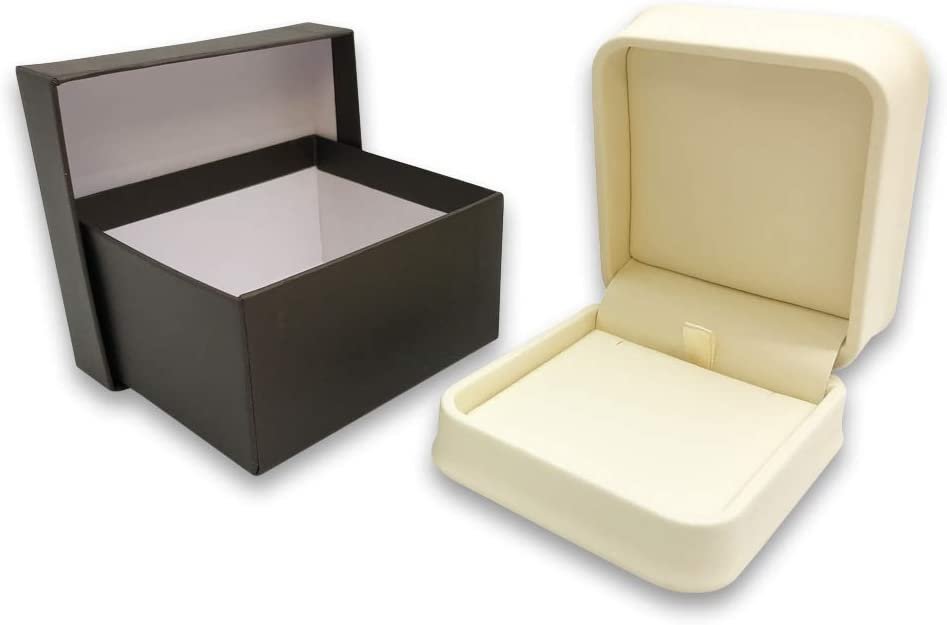 N'icePackaging - 1 Qty Elegant 2-Piece Ivory Pinstripe Pendant Jewelry Gift Box w/ Cream Insert a pre-affixed Light Golden Ribbon