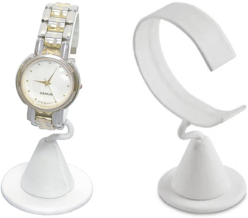 N'ice Packaging 2-Pack Black Velvet or White Leatherette Wrist Watch Bracelet Jewelry Showcase Display Stretchie Bangle Bracelet Display Stand