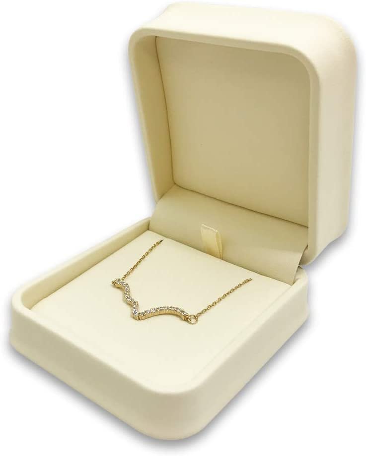 N'icePackaging - 1 Qty Elegant 2-Piece Ivory Pinstripe Pendant Jewelry Gift Box w/ Cream Insert a pre-affixed Light Golden Ribbon