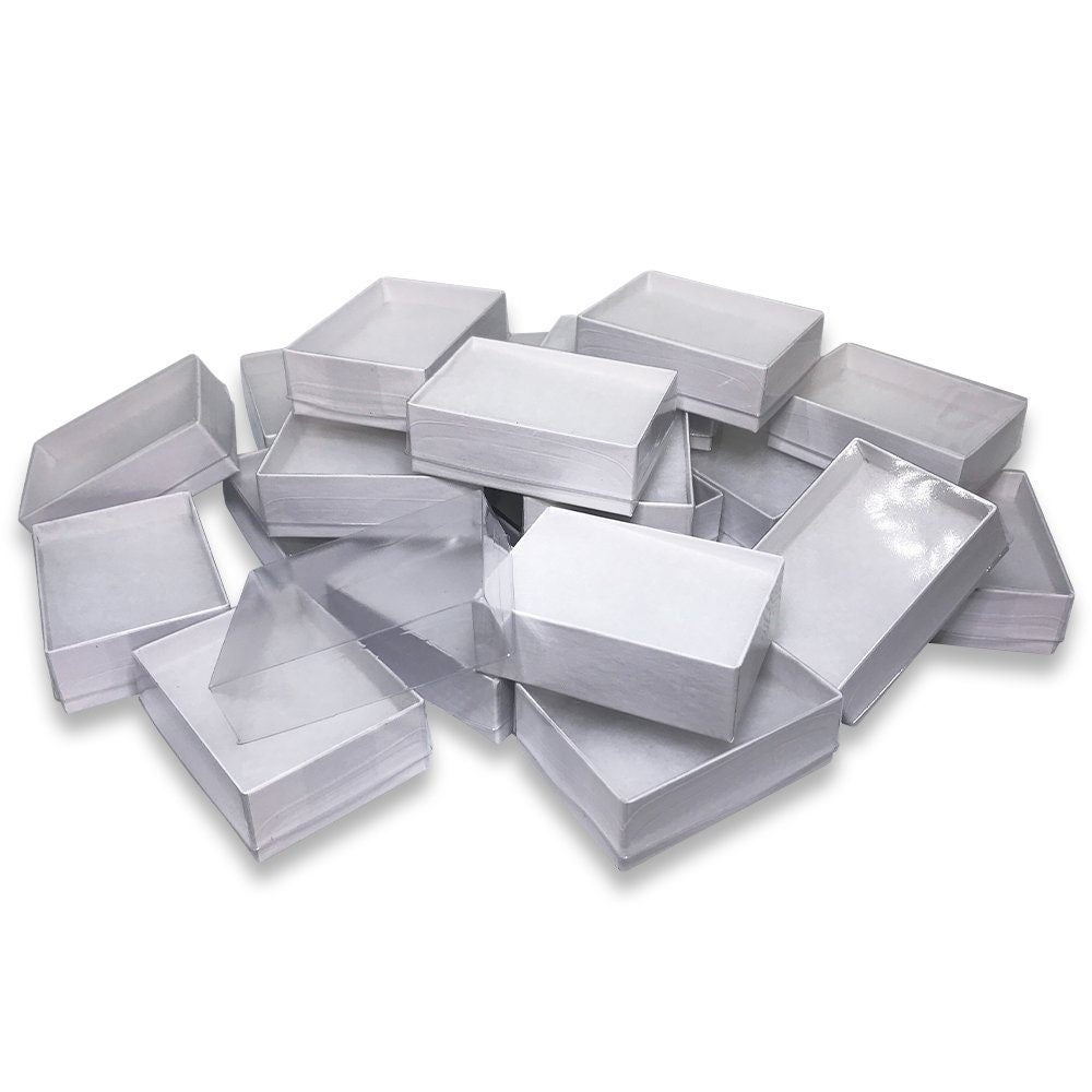 N'icePackaging - USA Manufactured White-Swirl Cotton Filled Gift Boxes w/Clear Plastic Top - Size 3" x 2 1/8" x 1"