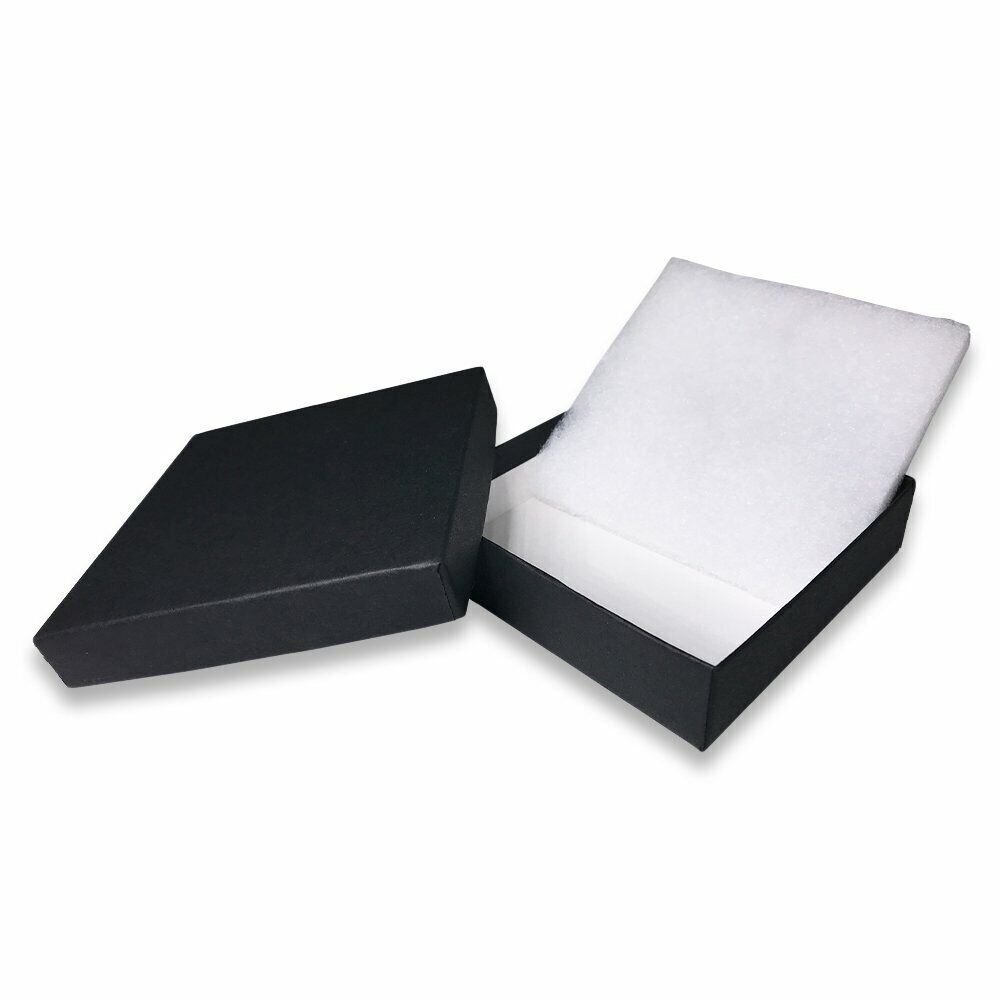 25 Qty - Matte Black-Kraft Cotton Filled Gift Boxes - Size 3 1/2" x 3 1/2" x 7/8" - USA Made - Sales/Gifts/Storage - N'icePackaging