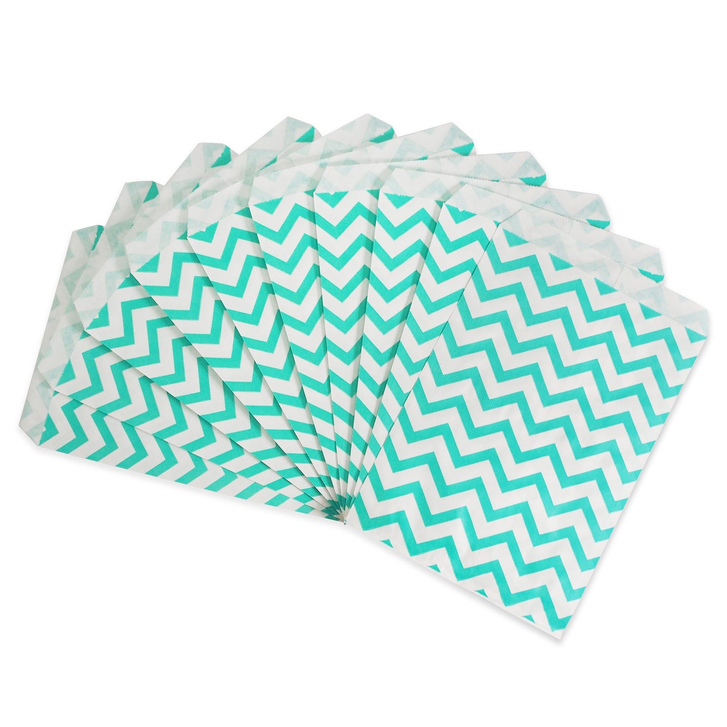 Teal Blue Chevron Pattern Flat Paper Bags on White Kraft Bags