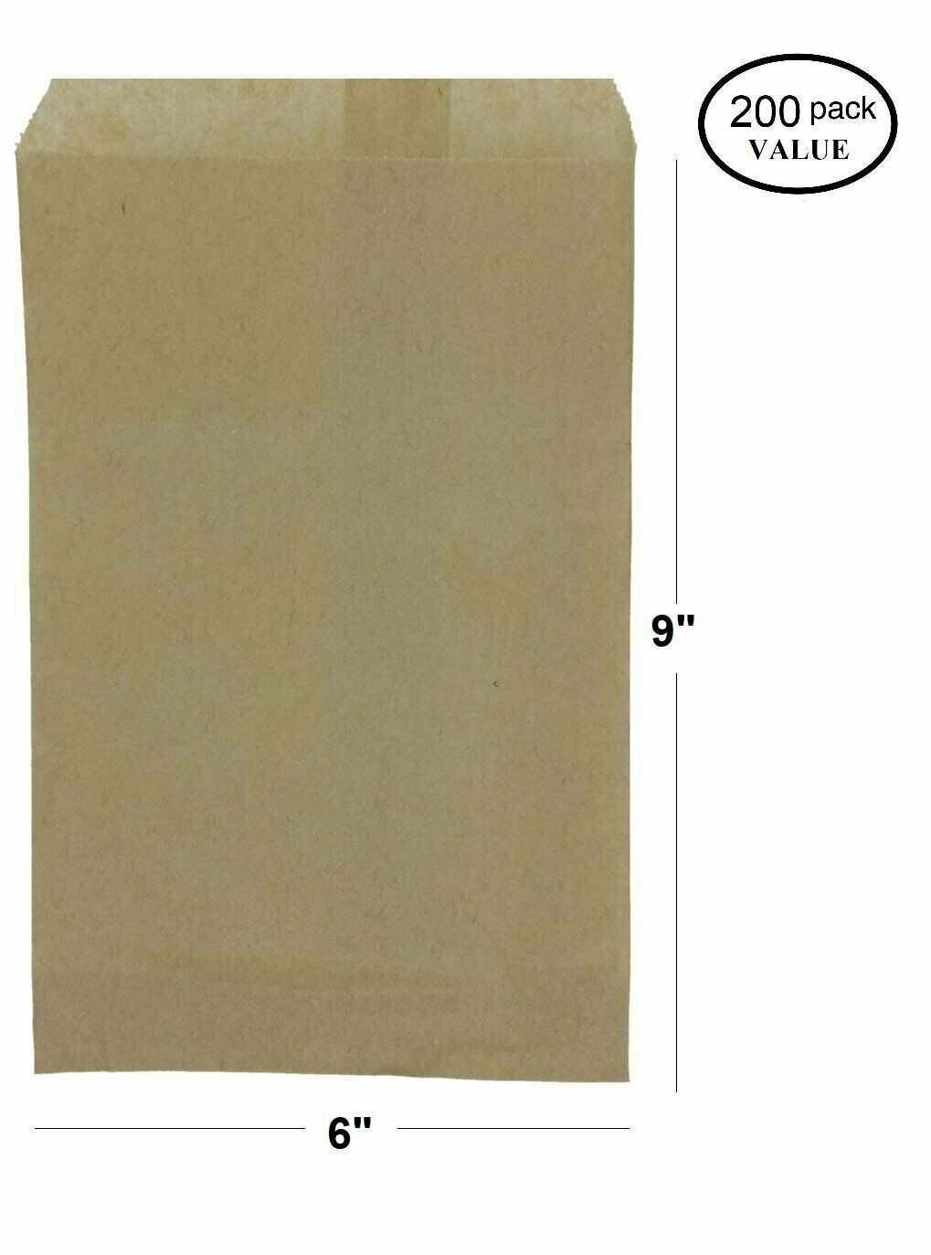 200 Qty 6" x 9" Kraft Flat Paper Gifts/Cookies/Candy Bags