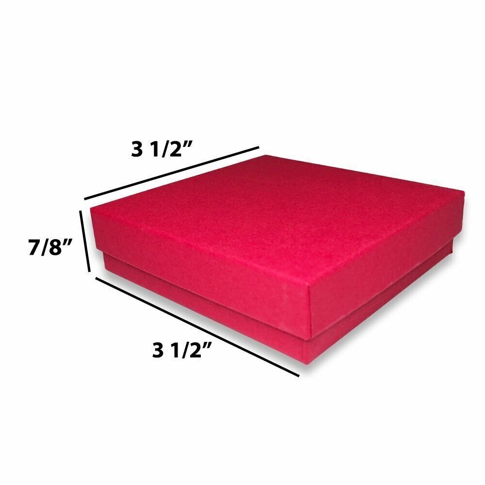 Made in the USA Red Cotton Filled Boxes - 3 1/2” x 3 1/2” x 7/8”