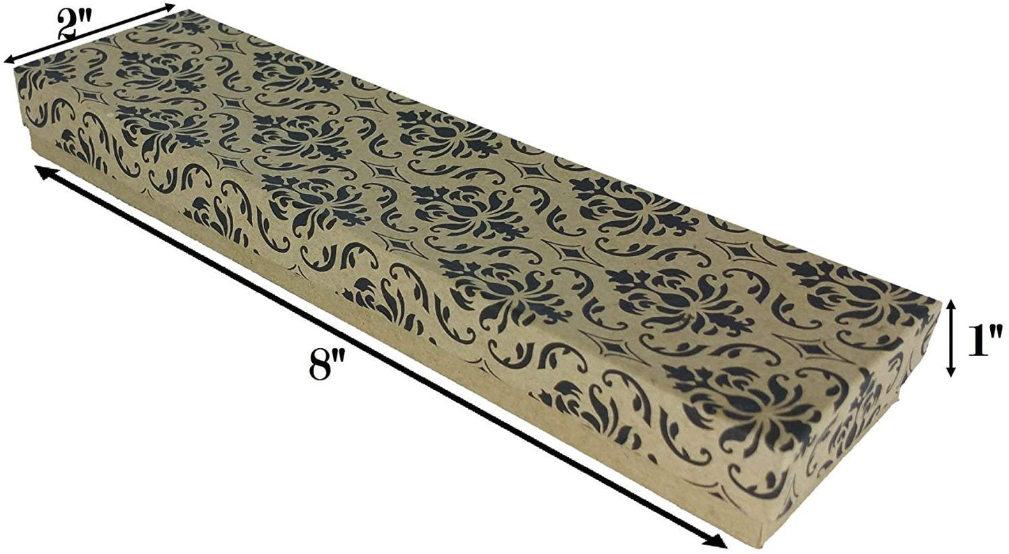 N'icePackaging - 100 Qty Gold Linen Imported Cotton Filled Bracelet Jewelry Boxes - for Bracelets/Watches & Thin Necklaces - 8" x 2" x 1"